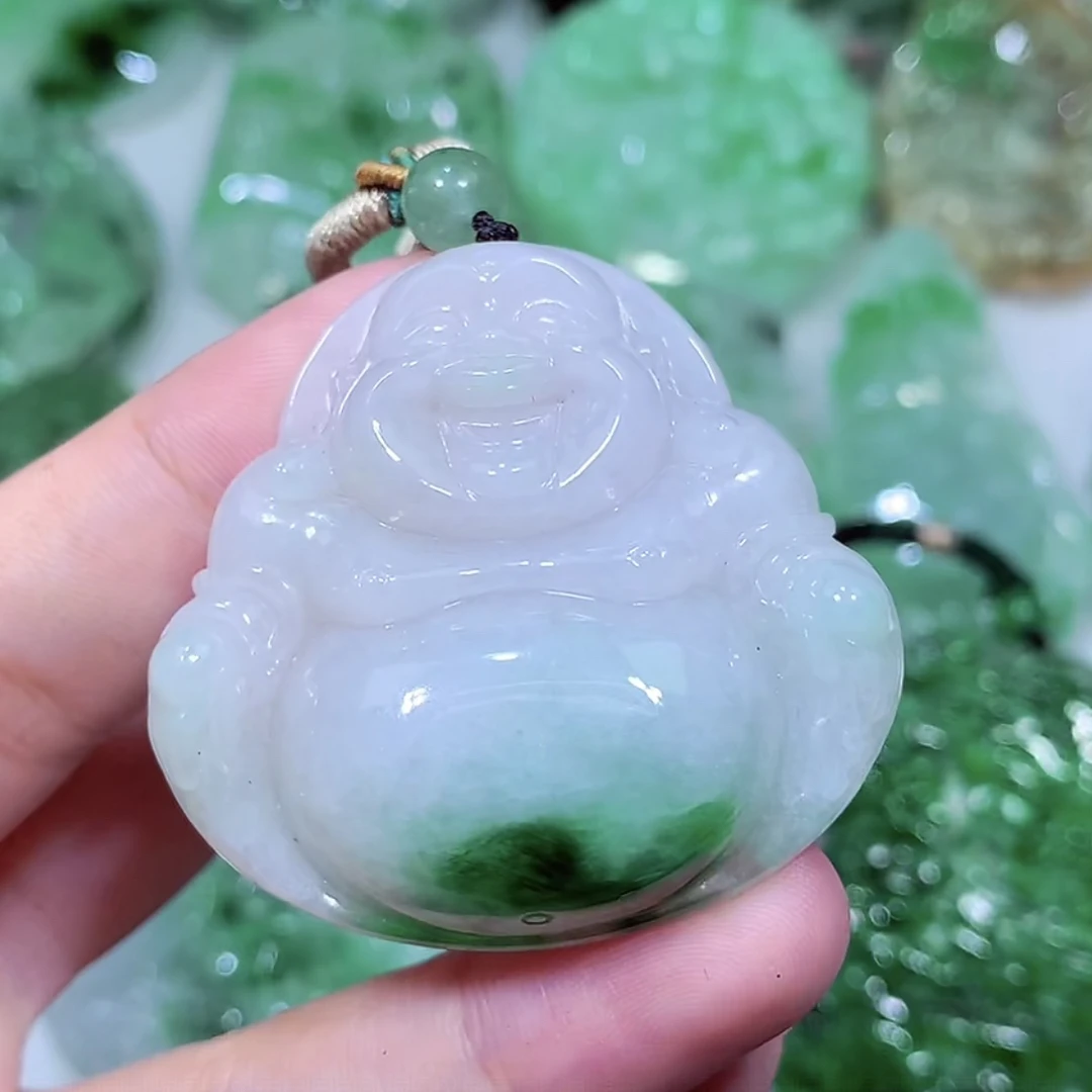 缅甸天然A货翡翠飘绿佛公吊坠