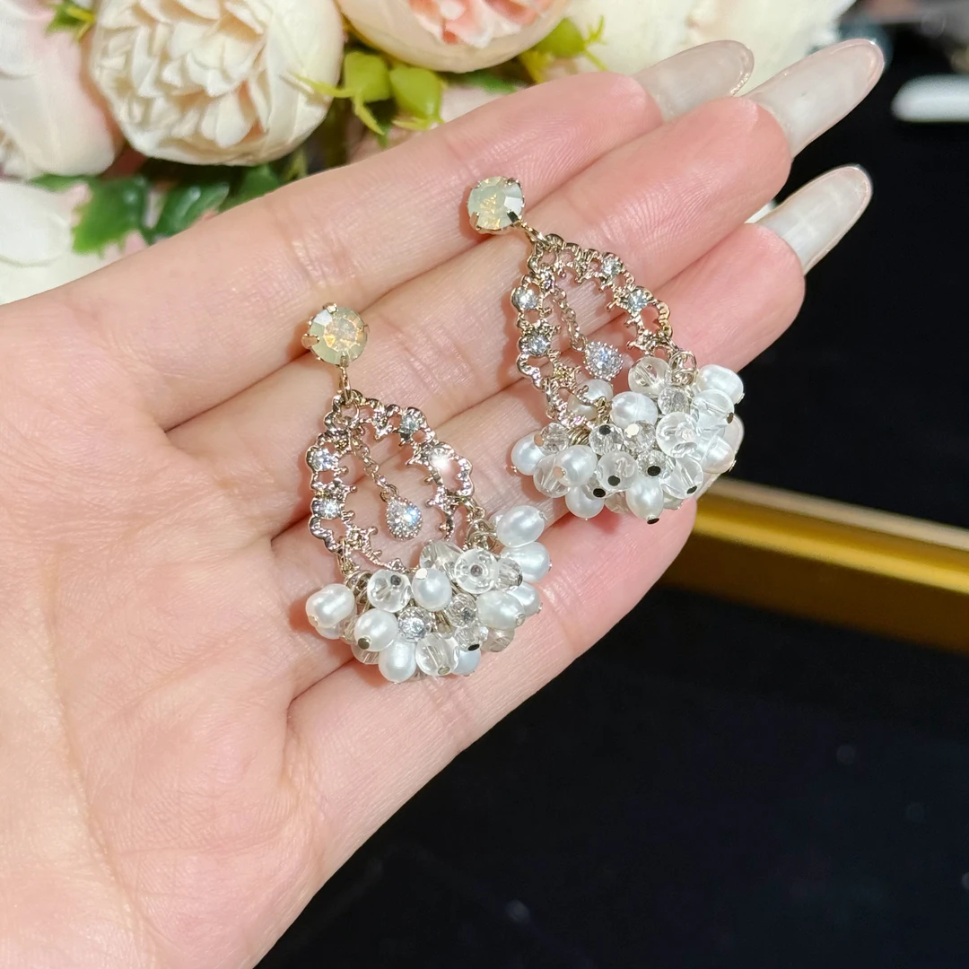 铜合金耳饰 A083 春夏仙气温柔气质法式风优雅高级感耳钉复古耳环