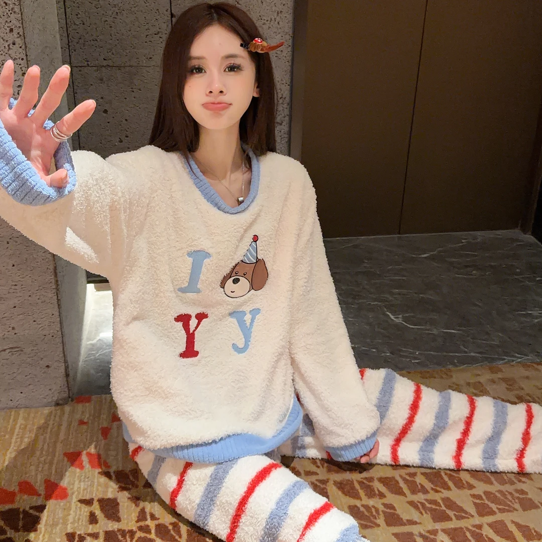 珊瑚绒睡衣女爆款冬季2025新款毛绒甜美法兰绒加厚保暖家居服套装