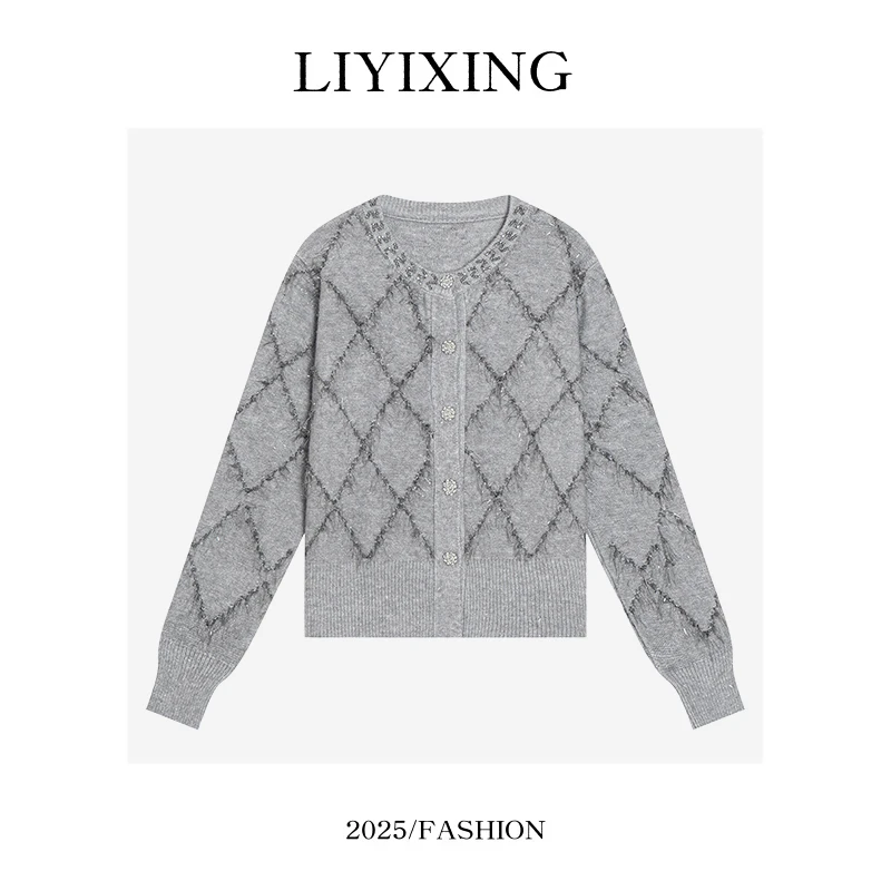 《李易行》时尚气质流苏细闪开衫针织上衣9924