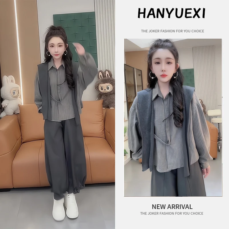 【现货】夏季一整套女装2025年新款韩版休闲长袖衬衫休闲裤两件套