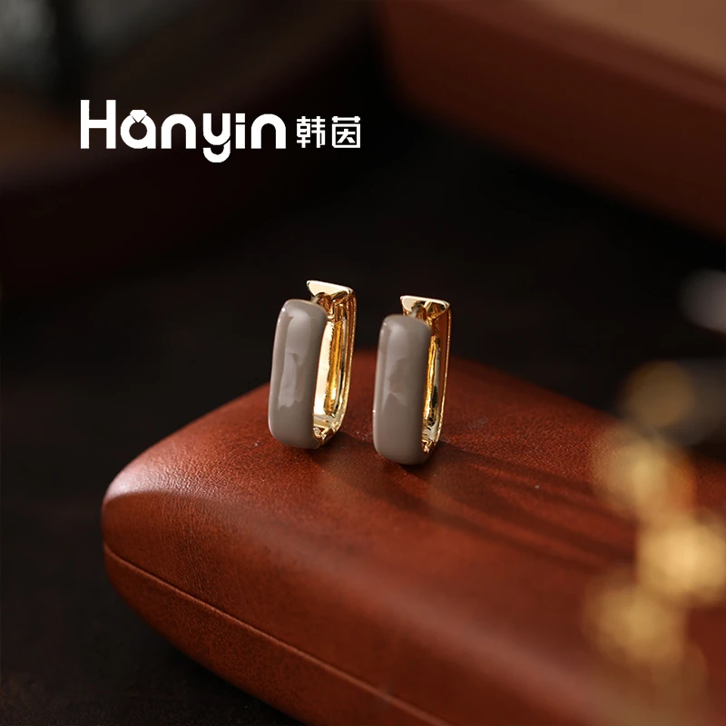 铜合金珐琅耳饰 简约百搭时尚光面珐琅U形提篮耳扣小众设计感