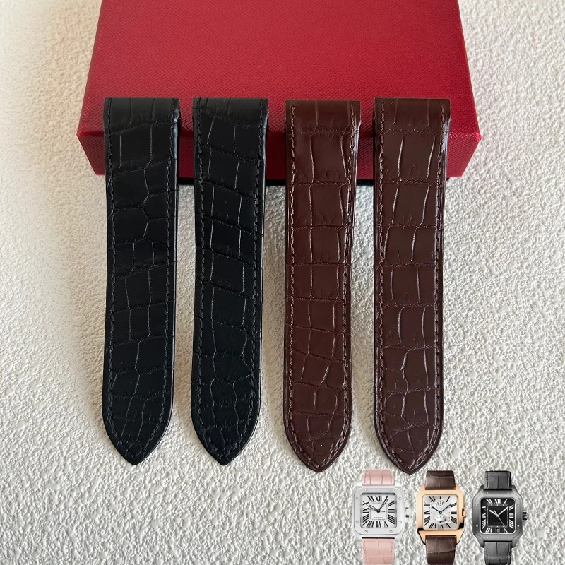科威适配卡地亚山度士手表带原装鳄鱼皮男Santos100桑托斯真皮女
