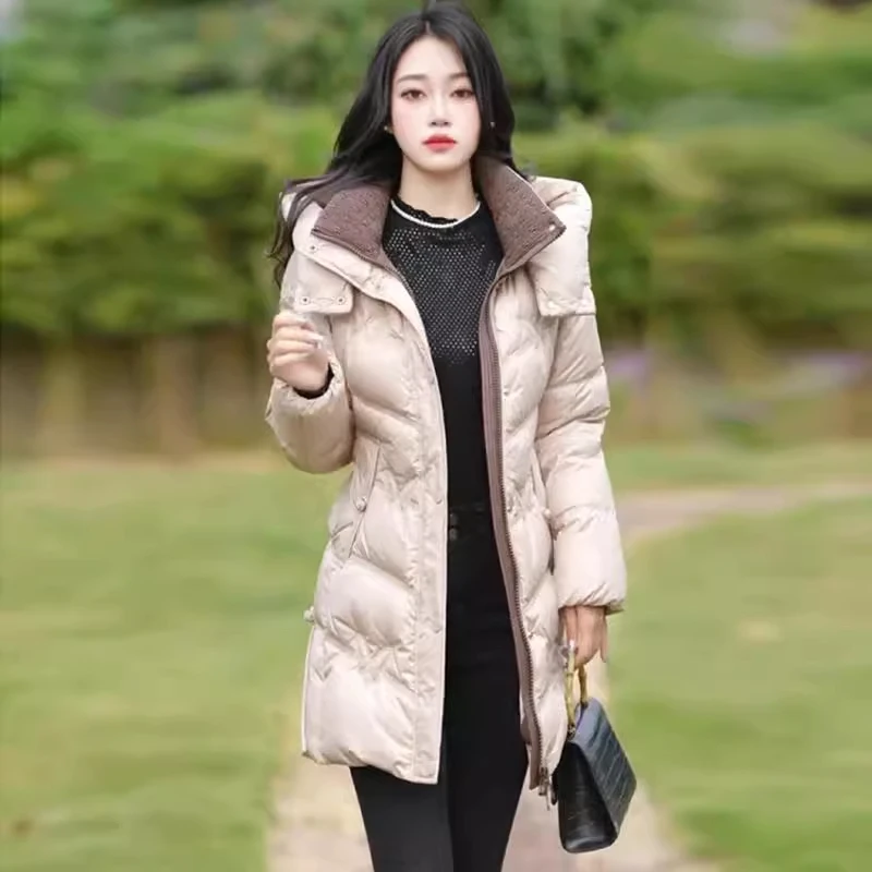中长款羽绒服女冬季新款时尚气质显瘦百搭加厚保暖连帽白鸭绒外套