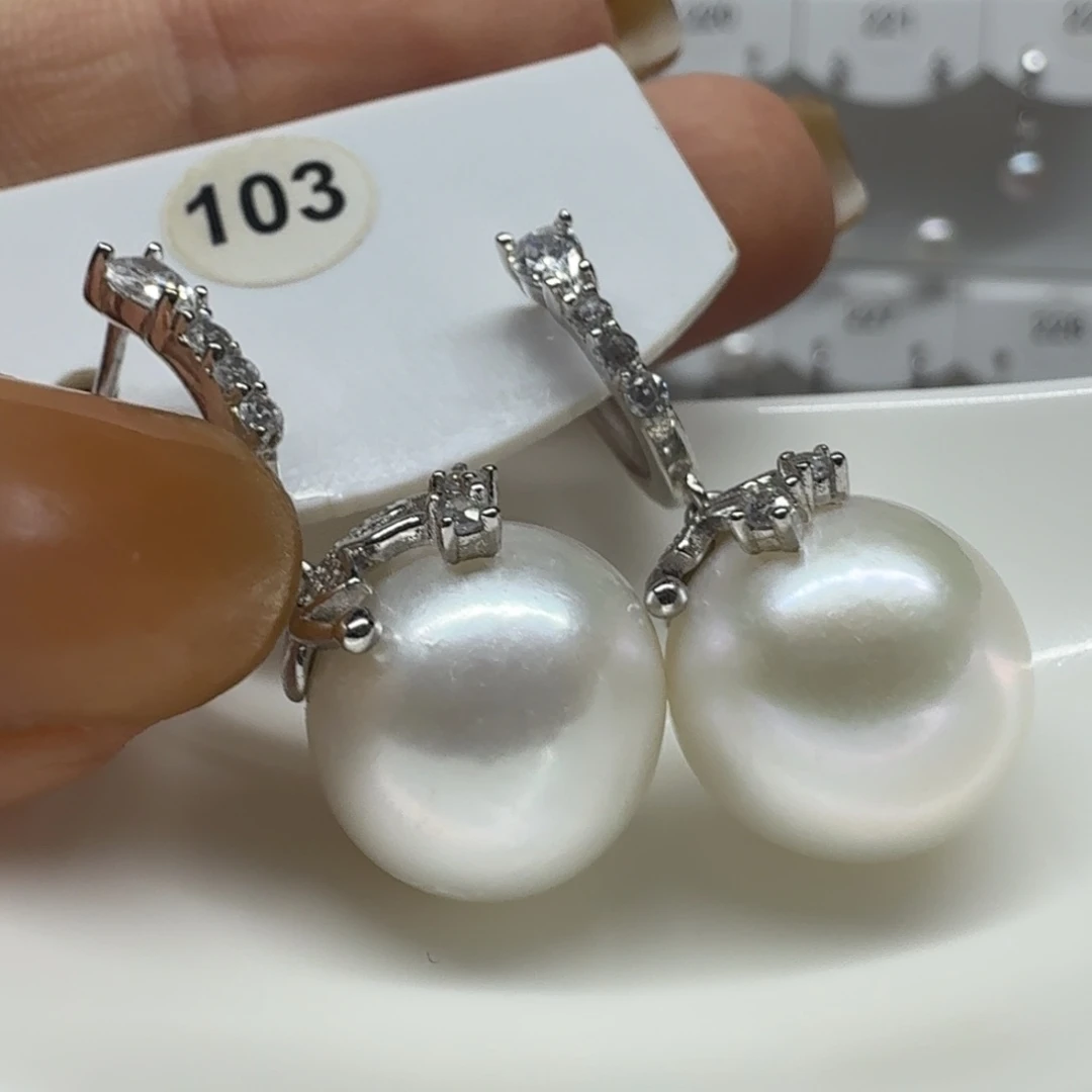 淡***茶银S925镶嵌耳饰淡水珍珠珍珠