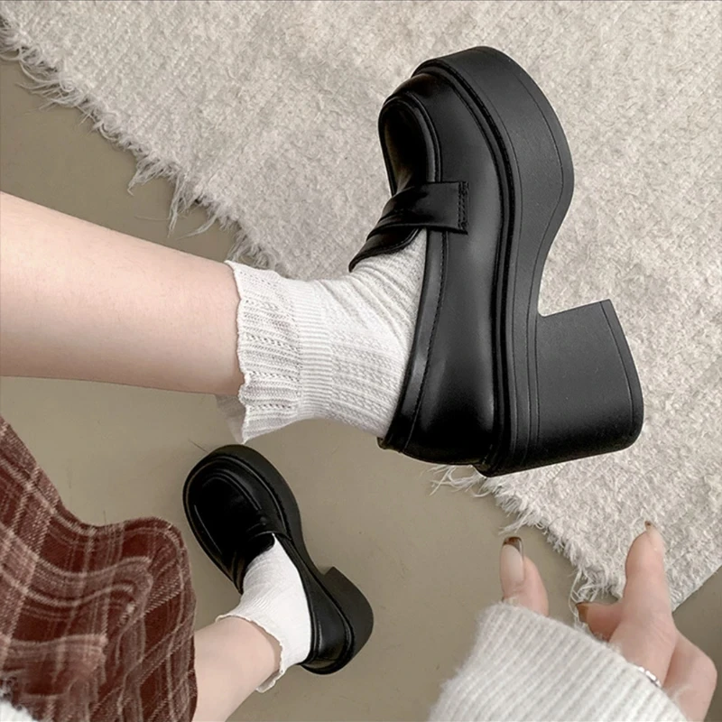 复古英伦风小皮鞋女粗跟高跟单鞋2025新款一脚蹬玛丽珍乐福鞋厚底