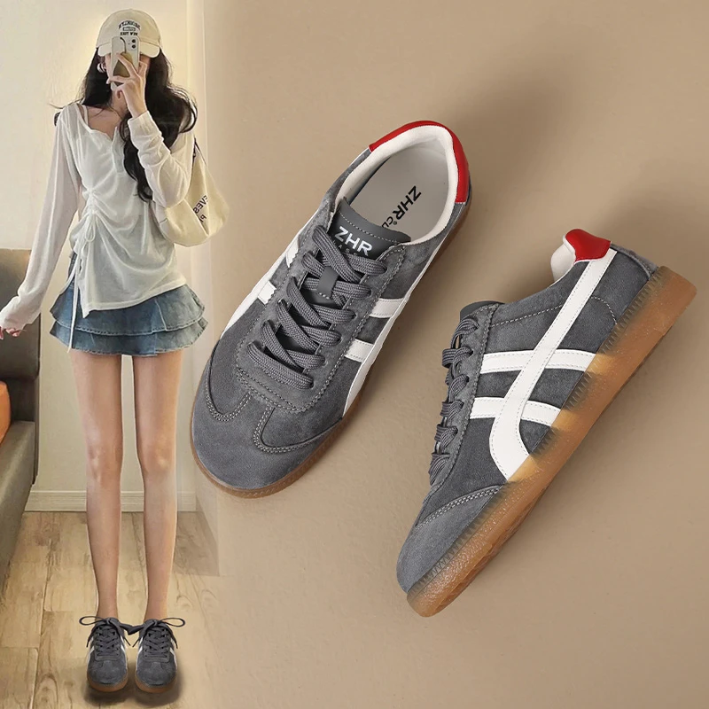 轻便舒适阿甘鞋女百搭休闲平底鞋头层猪皮春季新款德训鞋