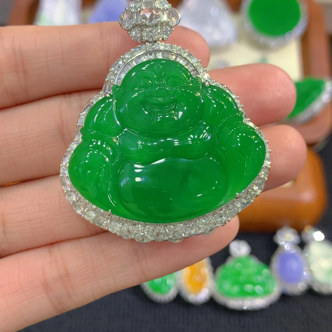 翡翠18K金镶嵌吊坠(不含链)佛公