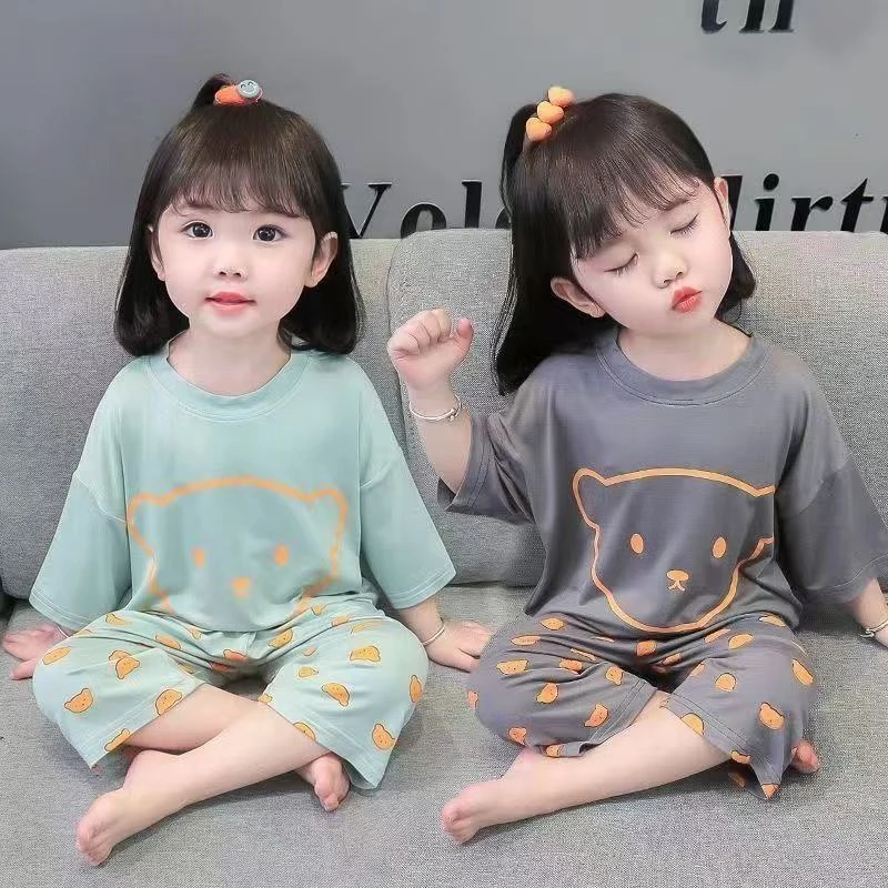 女童婴儿休闲风春秋夏装空调服莫代尔薄款家居服套装夏季柔软服装