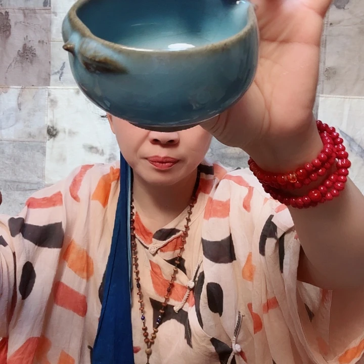瓷蓝色钧瓷桃杯子杯子
