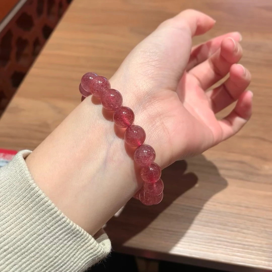 带证书【旺事业招桃花】天然冰种草莓晶手链女学生韩版闺蜜转运手串