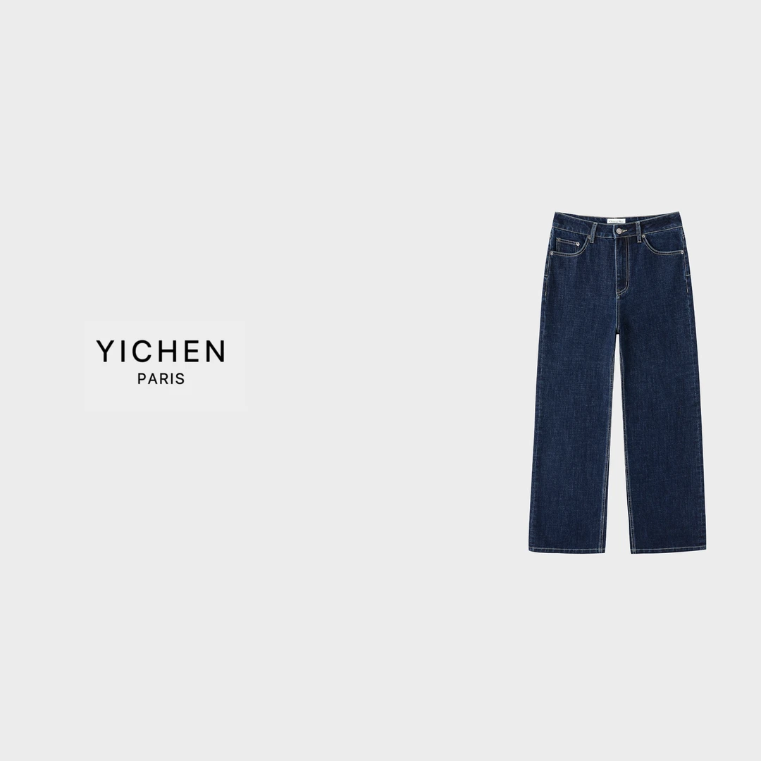 YC 字母提花明线款直筒休闲原色牛仔裤-1883