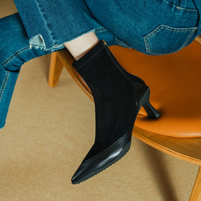 跟高5.5cm/秋冬新款高跟短靴女粗跟弹力靴瘦瘦靴袜靴