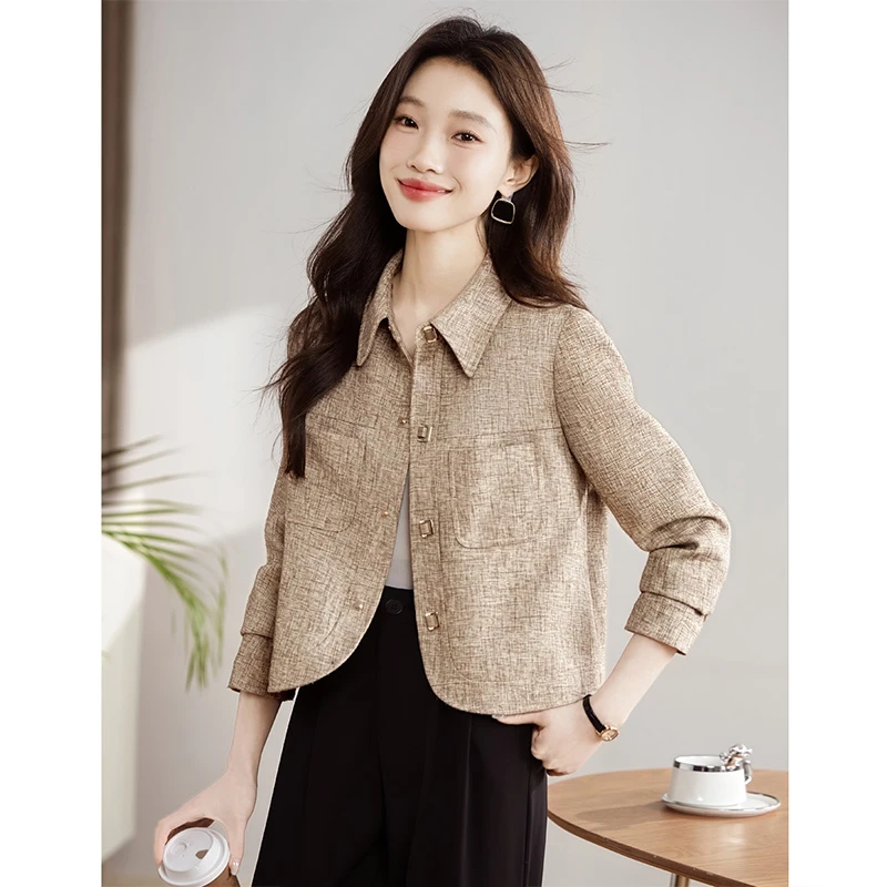 丝柏舍2025秋装新款女装欧若风翻领短款外套S51R0867A