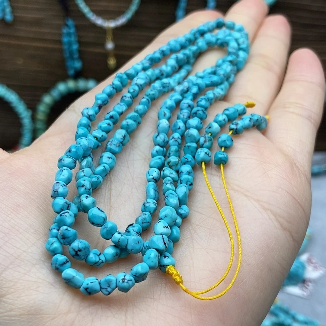 摇***篮绿松石未镶嵌瓷釉级蓝豆豆多圈手串