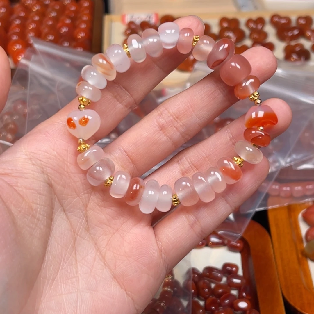 南红玛瑙银S925镀金镶嵌手串