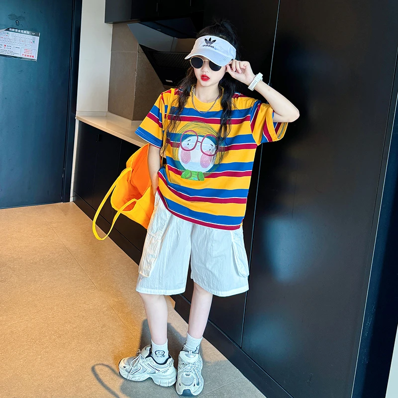 儿童服装2025新款夏装女孩休闲短裤套装女童夏季洋气时尚短袖t恤