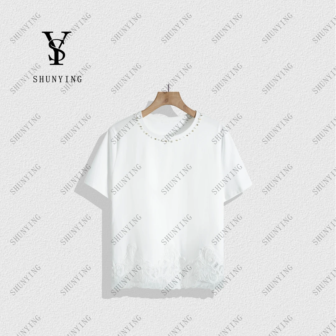 顺瀛【云锦小衫】减龄精致~时尚圆领蕾丝花边百搭短袖T恤SY71T2606