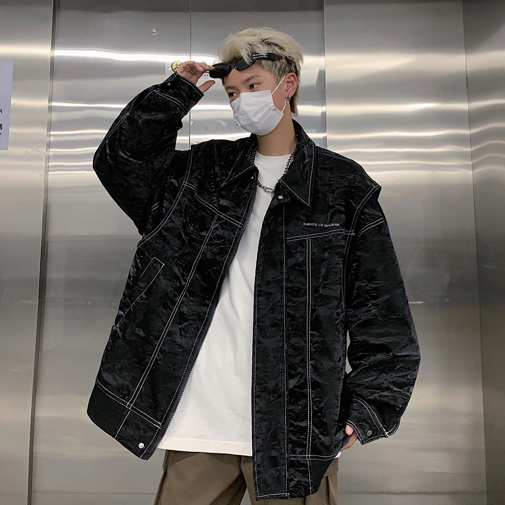 现货不缺货欧美水洗皮衣宽松假两件外套夹克12091JK17P108