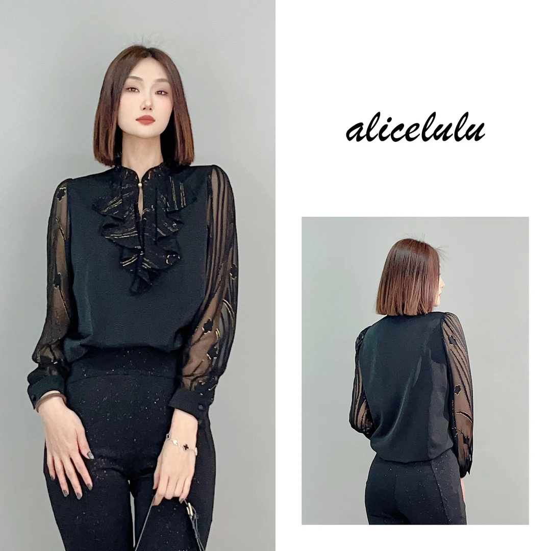 5 ALICE “黑金年代”衬衫 优雅花边 时髦通勤 S1034895W