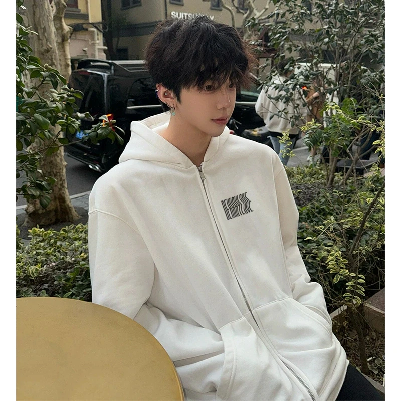 labzaa美式潮牌字母印花开衫连帽卫衣男冬季百搭宽松情侣拉链外套