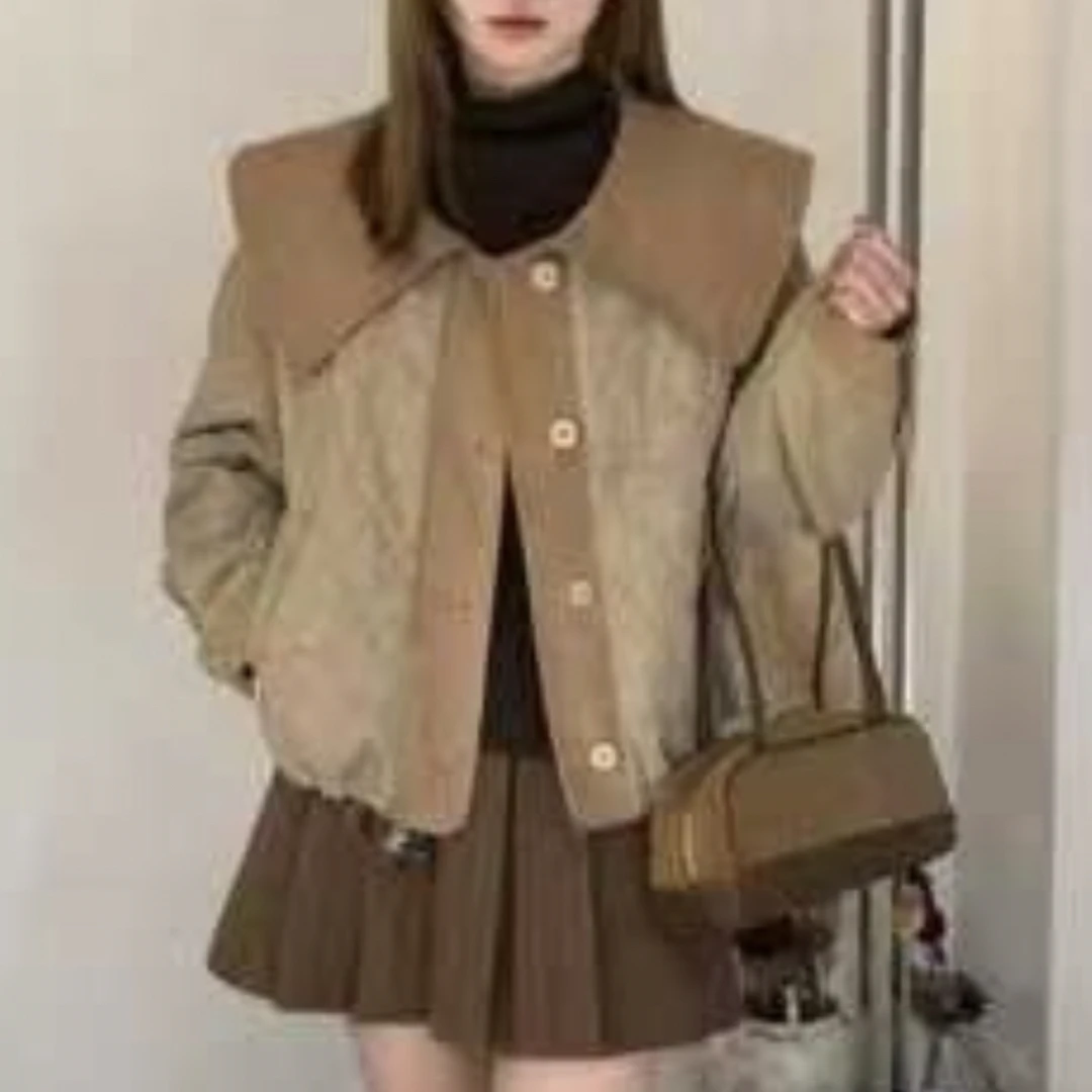 海军领轻薄棉服外套女秋冬新款时尚短款小个子百搭上衣