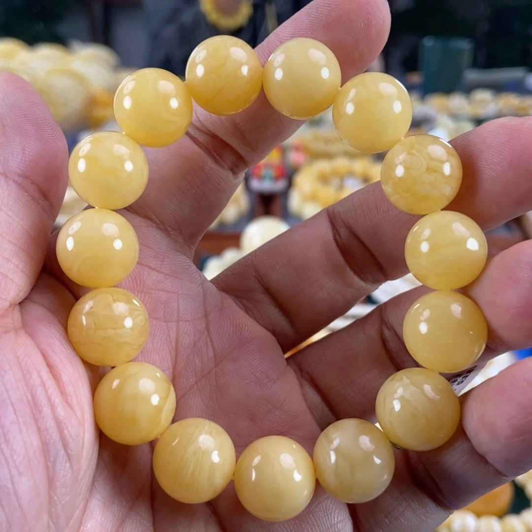 琥珀未镶嵌珠宝奇石14白花蜡手串23.56