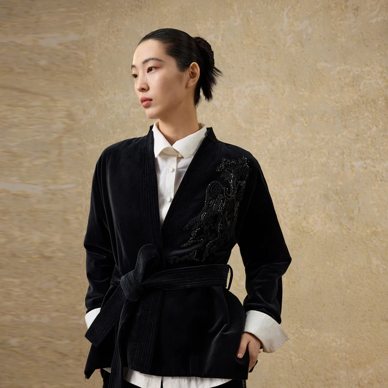 EXCEPTION收腰印度铜丝手绣连袖短外套AA25-A1A02