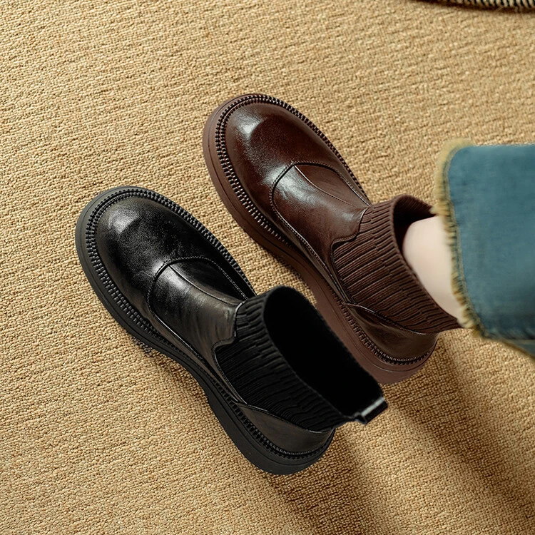 【断码清货2】时尚机车短靴圆头百搭软底（966）