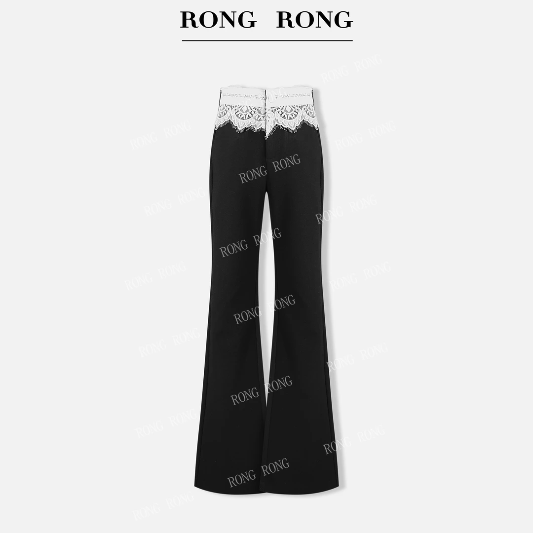 溶溶T【长腿序章】RONGRONG腰头拼接蕾丝修饰腿型喇叭裤RR202501192