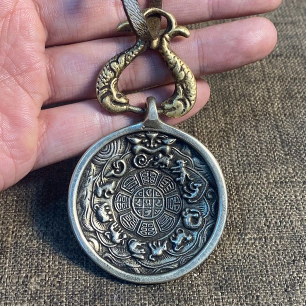 尼泊尔纯铜白铜九宫牌挂件