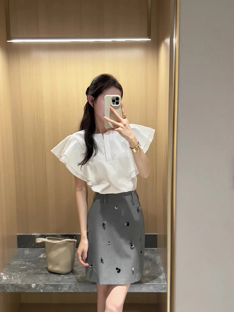 【6-8】夏季新款甜美时尚度假无袖花苞上衣搭配