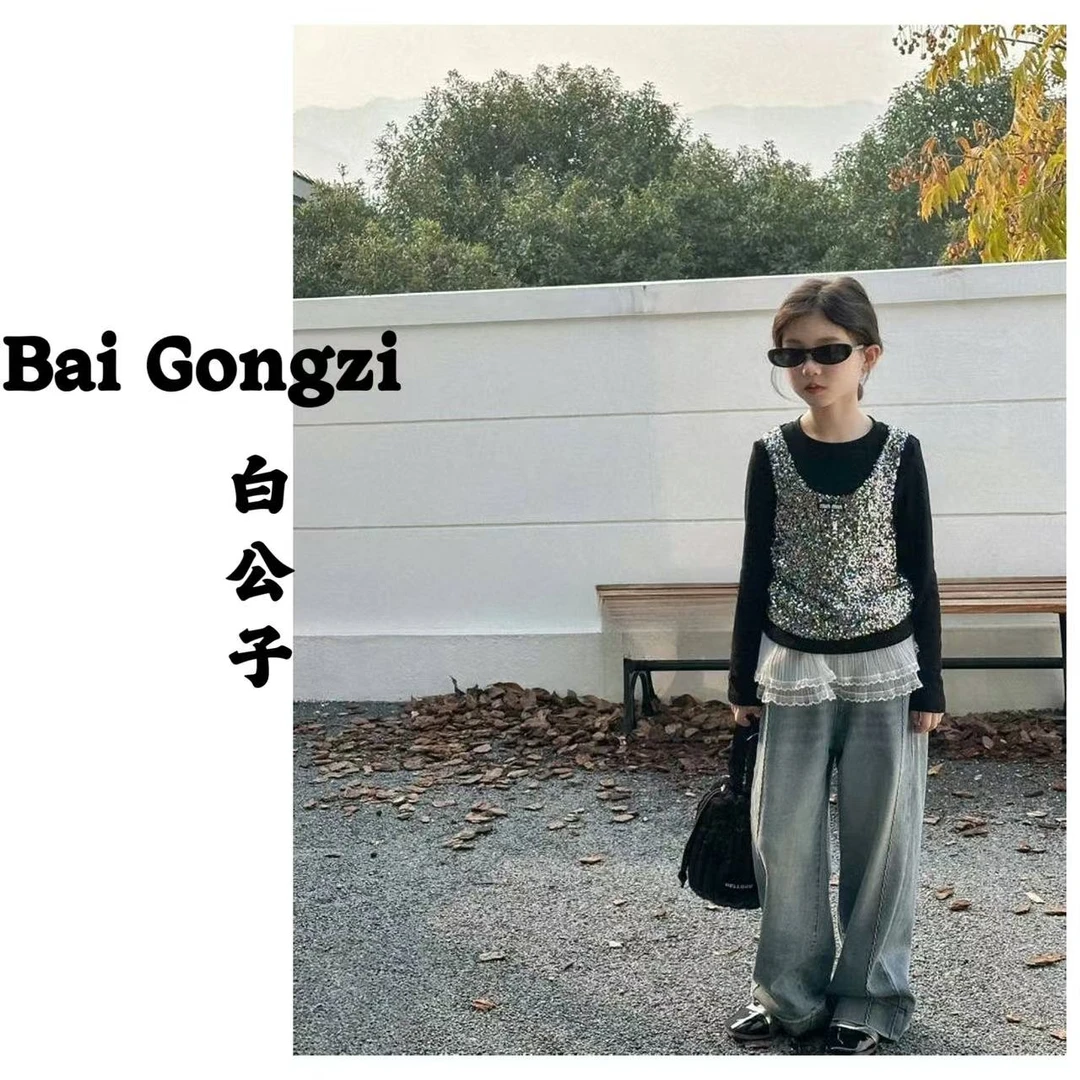 【白公子】1. 2025春夏款新款女童中大童百搭休闲显瘦宽松牛仔裤