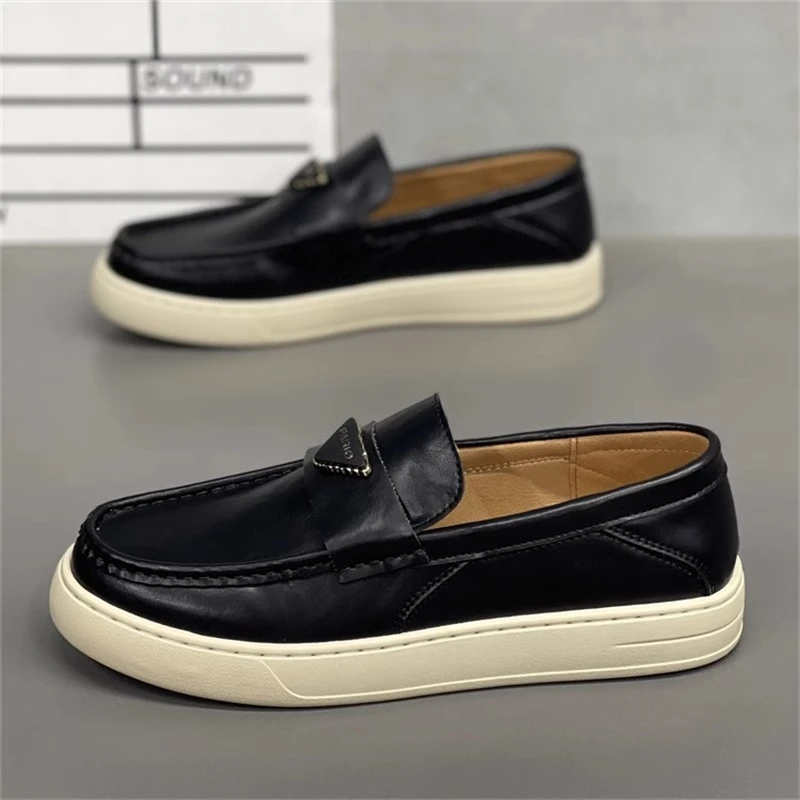 潮牌男鞋2025春秋时尚平底商务休闲皮鞋韩版一脚蹬皮面乐福豆豆鞋