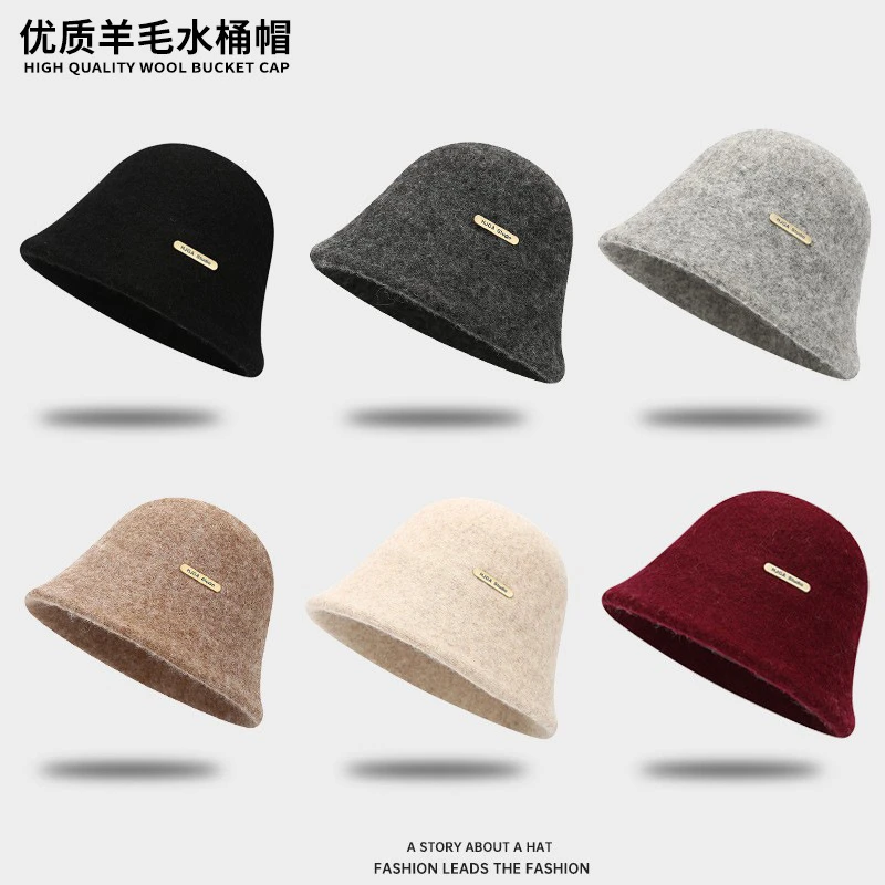秋冬高级感时尚百搭水桶帽新款羊毛呢针织渔夫帽子女保暖护耳盆帽