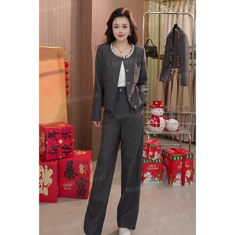 【半岛通勤】春秋气质时尚套装长袖休闲复古宽松阔腿两件套女