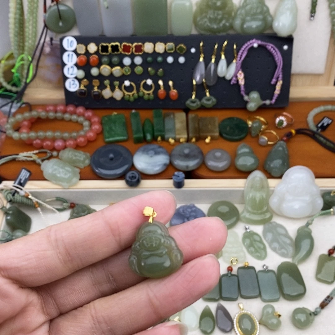 和田玉银S925镶嵌吊坠(不含链)