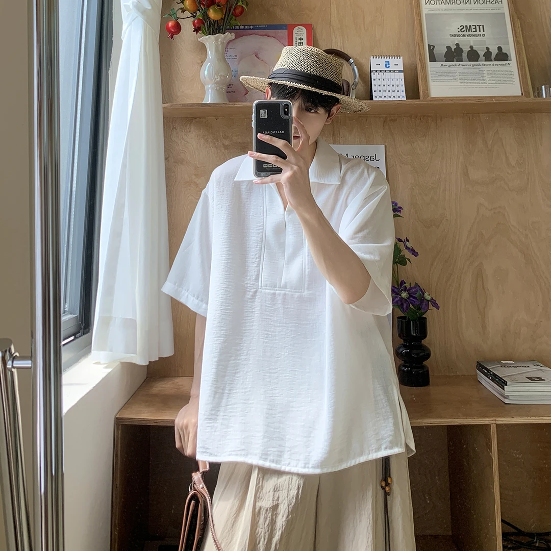 白口阳【浅岛恋歌】夏季空调感透气衬衫男女款简约翻领短袖上衣C632