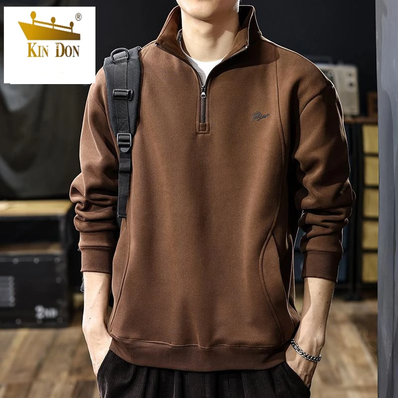 冬季2025新款磨毛亲肤重磅美式半拉链立领卫衣男士硬汉保罗polo衫