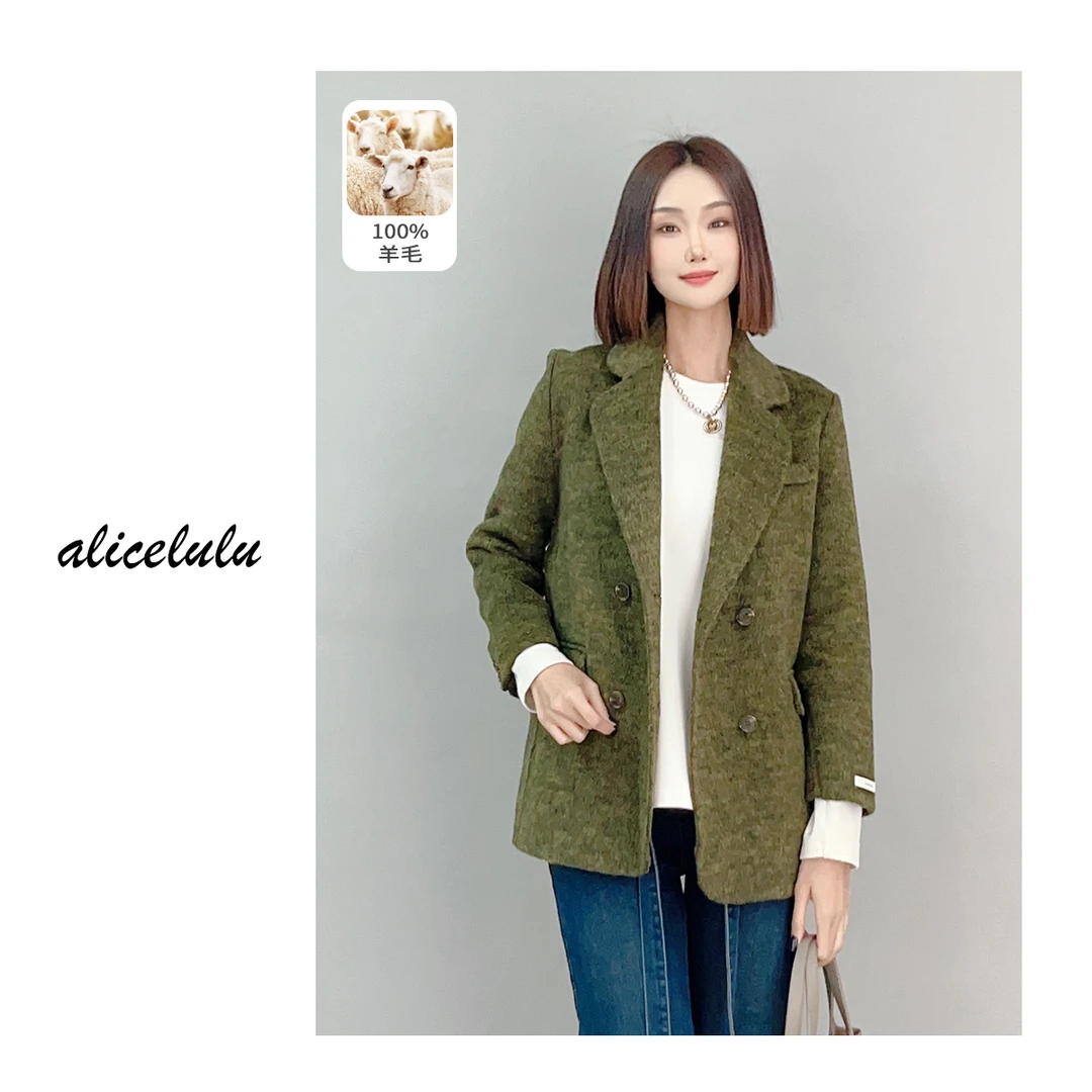 6 alicelulu“绿光森林”毛呢大衣 柔糯羊毛 干练显瘦 S2141618Ur