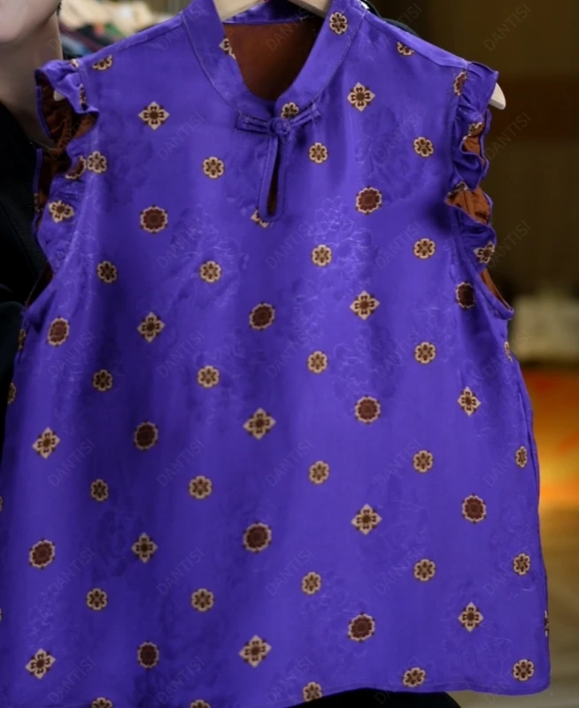 竹韵《非遗美学》1392新中式国风立领盘扣时尚无袖上衣