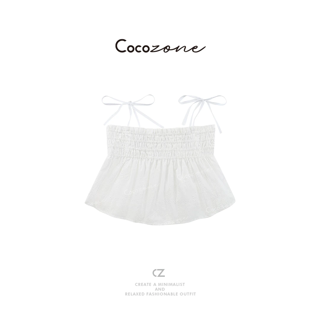 COCO ZONE 刘一一 【100棉】法式百搭刺绣吊带背心CD1A0256