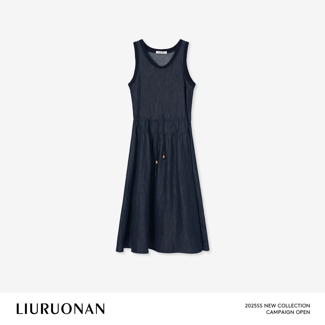 LIURUONAN 25SS【牛仔背心裙】撞色拼接圆领无袖夏季薄款A字连衣裙