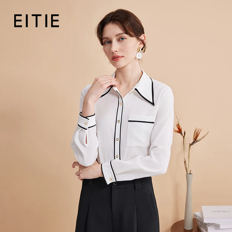EITIE爱特爱撞色经典利落通勤百搭雪纺衬衫秋季新款C2409408