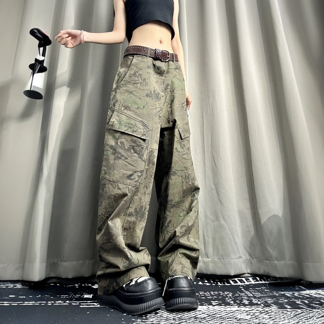 美式复古迷彩工装裤oversize废土风裤子春秋款宽松直筒休闲裤