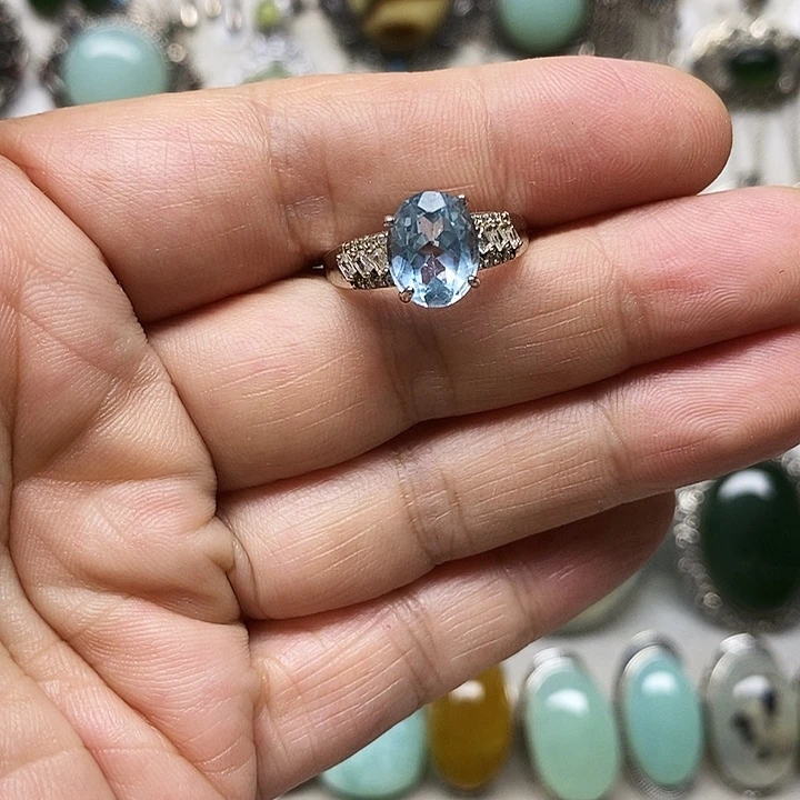 蛇纹石玉银S925镶嵌戒指