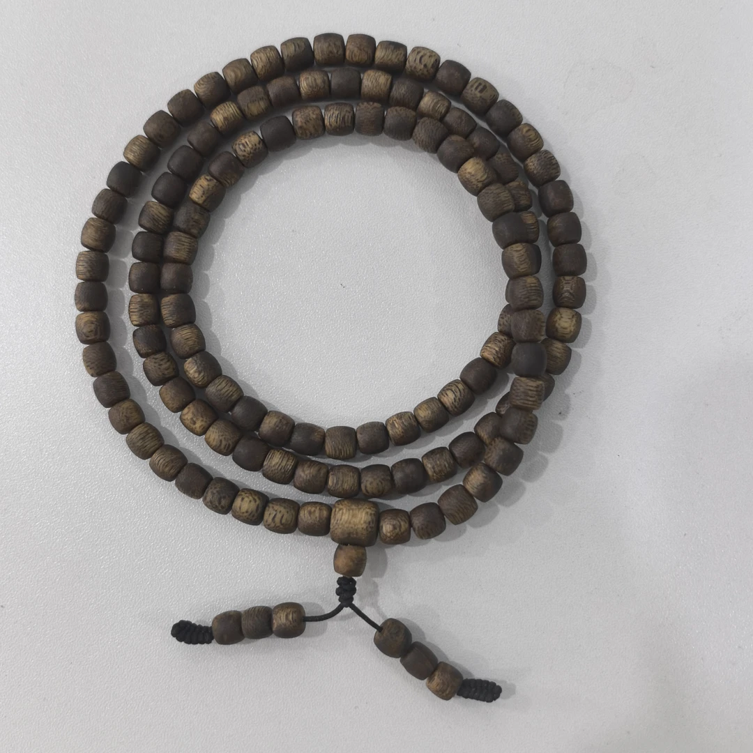 沉香【盘塔出品】MZ024白奇楠沉香直切108项链6+mm左右