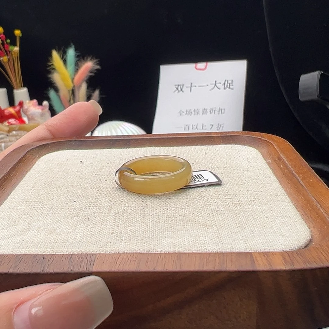 和田玉（糖玉）未镶嵌戒指k75 红糖细条 17.1 不退换