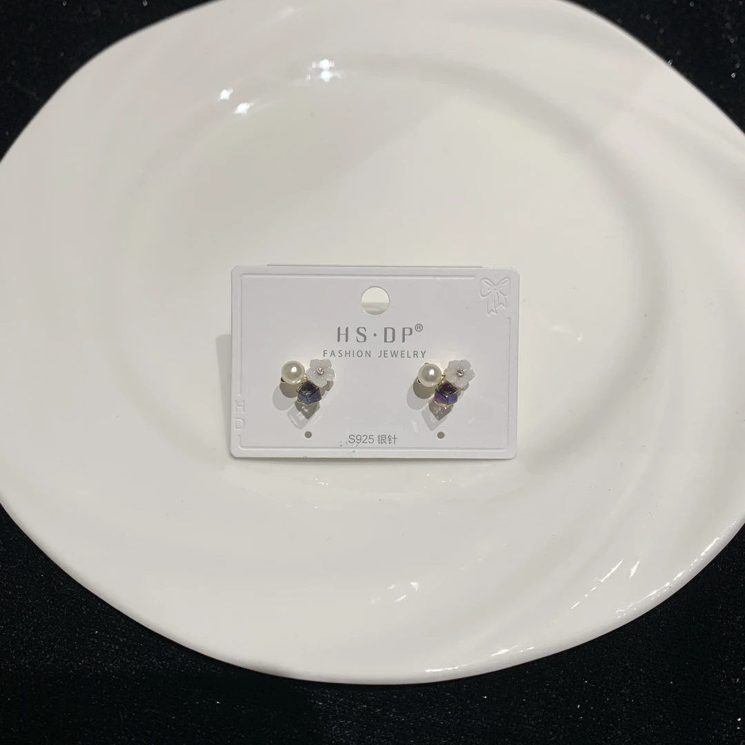 铜合金耳饰 Al6298气质耳饰轻奢设计温柔紫色绿色耳钉简约耳环女