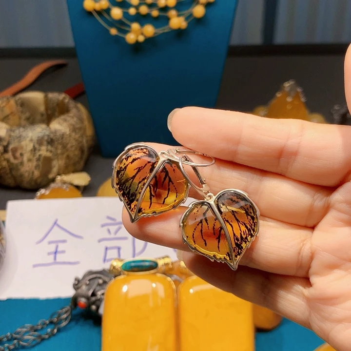 琥珀未镶嵌耳饰波兰设计款琥珀蜜蜡